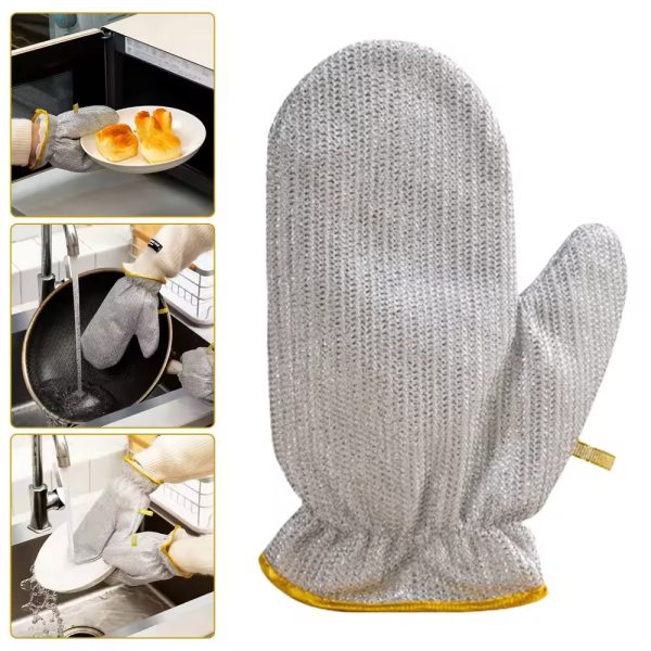 (1 Pcs ) Multipurpose Wire Dishwashing Gloves | Dishwashing Rags For Wet And Dry, Steel Wire Miracle Cleaning Cloth With Glove Shape, Non-scratch Wire Dish Cloths For Washing Dishes, Kitchen | Anti-heat Aluminium Gloves