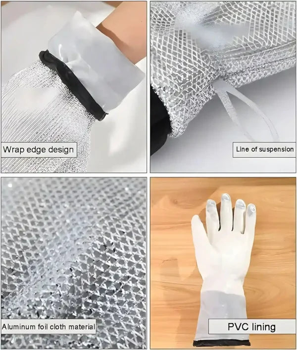 (1 Pcs ) Multipurpose Wire Dishwashing Gloves | Dishwashing Rags For Wet And Dry, Steel Wire Miracle Cleaning Cloth With Glove Shape, Non-scratch Wire Dish Cloths For Washing Dishes, Kitchen | Anti-heat Aluminium Gloves