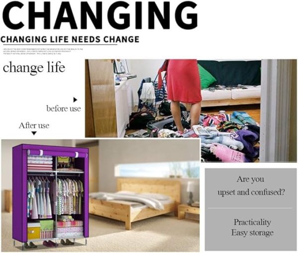 2 Door Fancy & Portable Foldable Closet Wardrobe Storage Organizer With Shelves Foe Multi Purpose 105x45x175cm (random Color)