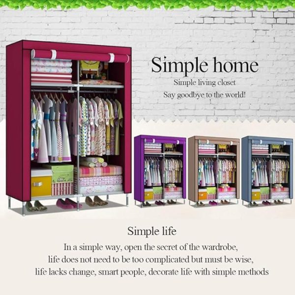 2 Door Fancy & Portable Foldable Closet Wardrobe Storage Organizer With Shelves Foe Multi Purpose 105x45x175cm (random Color)