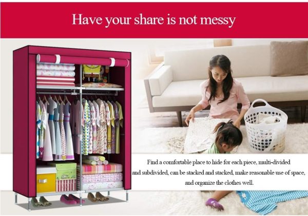 2 Door Fancy & Portable Foldable Closet Wardrobe Storage Organizer With Shelves Foe Multi Purpose 105x45x175cm (random Color)