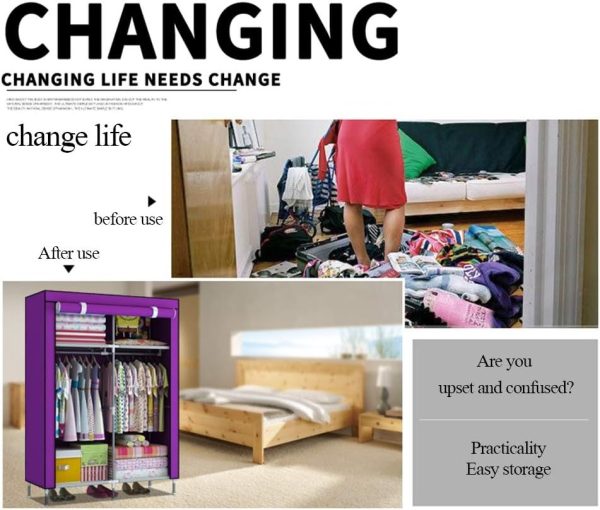2 Door Fancy & Portable Foldable Closet Wardrobe Storage Organizer With Shelves Foe Multi Purpose 105x45x175cm (random Color)
