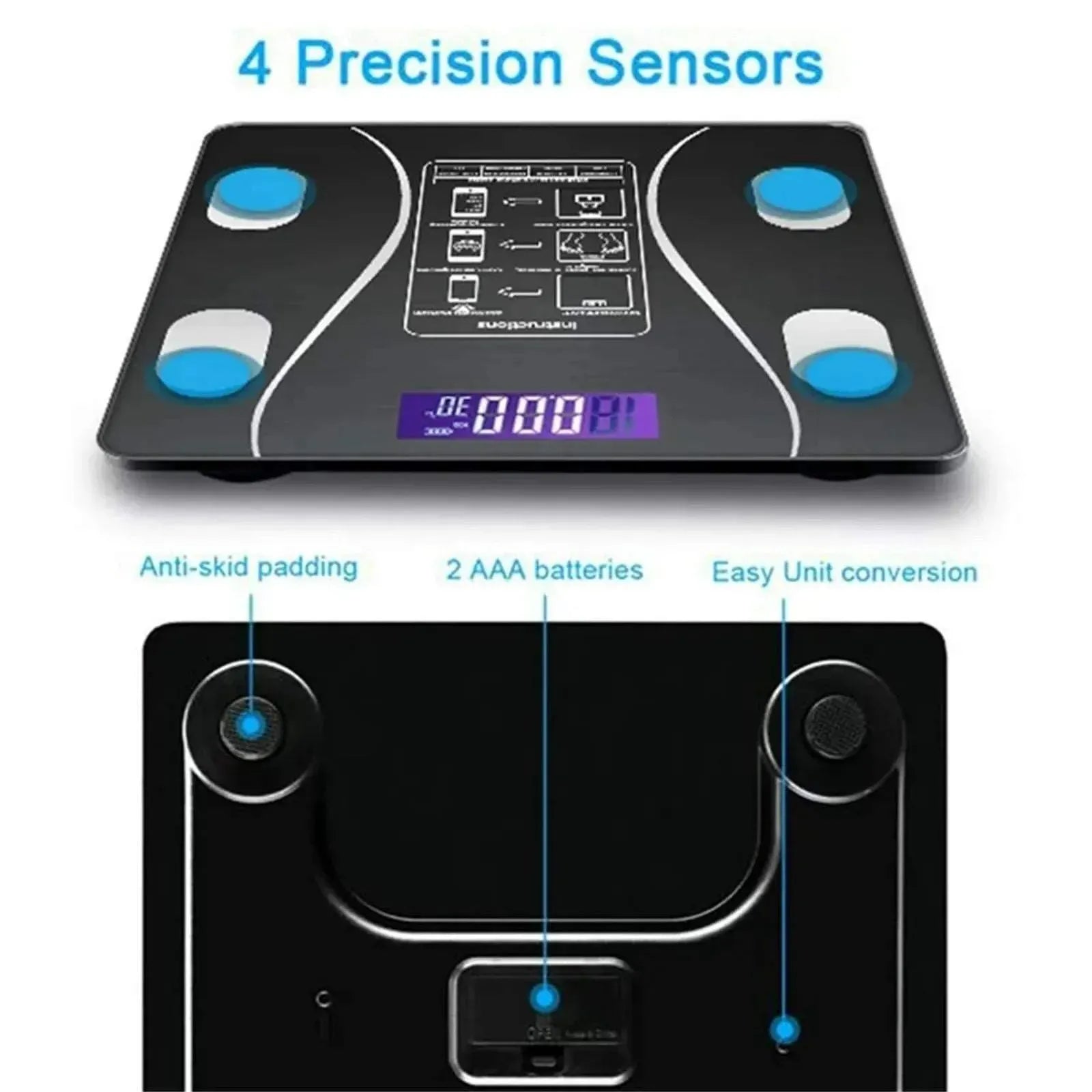 Smart Wireless Bluetooth Digital Weight Scale – Max 180kg, Precision D=50g, Body Weight Monitoring