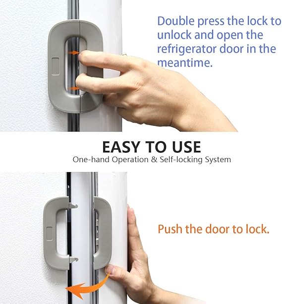Child Safety Refrigerator Lock, Refrigerator Door Lock, Self Adhesive Freezer Door, Refrigerator Door, Double Safety Button, Home Safe Design, Child Proof Refrigerator Door Lock Multi Color ( Random Color )