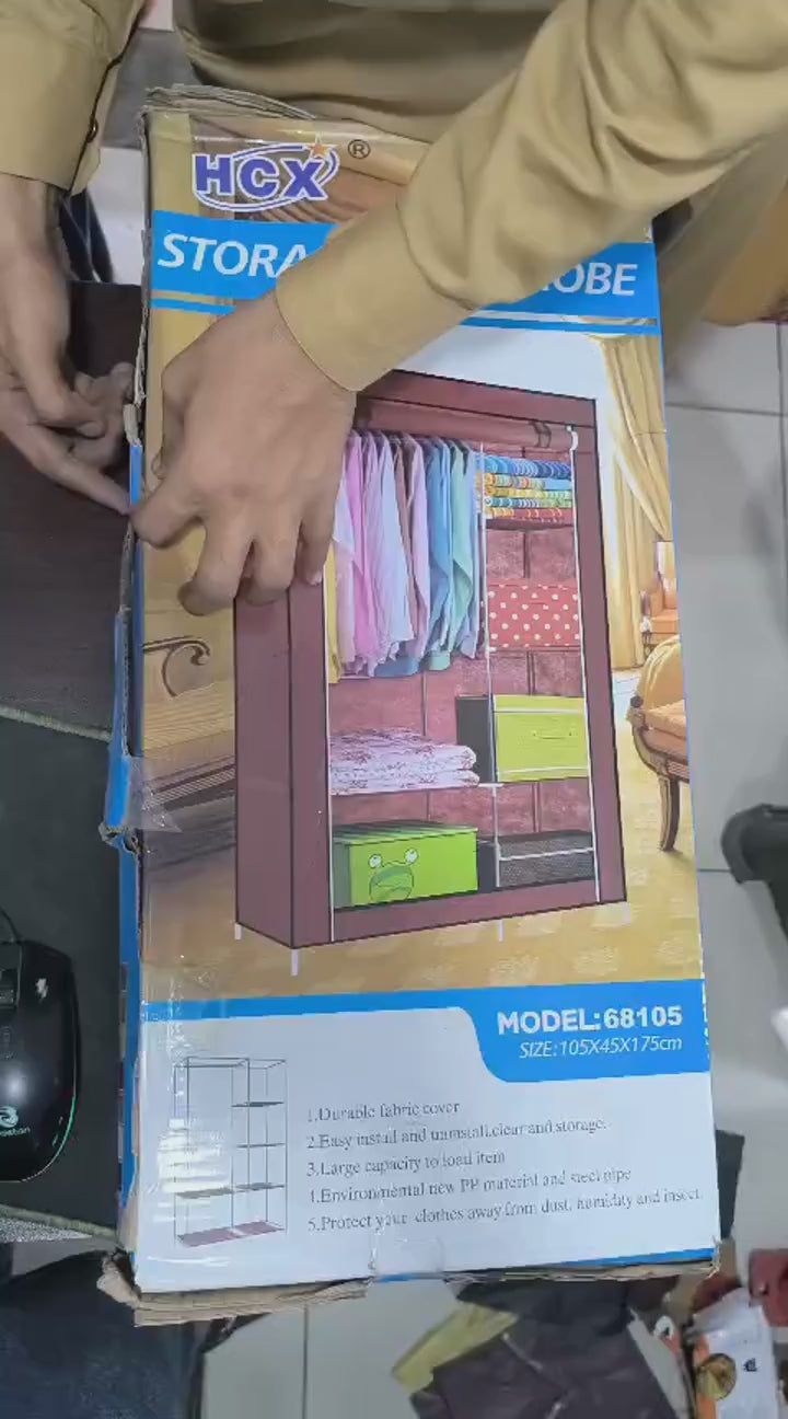 2 Door Fancy & Portable Foldable Closet Wardrobe Storage Organizer With Shelves Foe Multi Purpose 105x45x175cm (random Color)